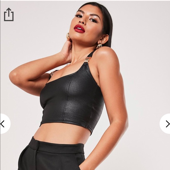 Missguided black crop top with gold Buckles - Picture 1 of 4